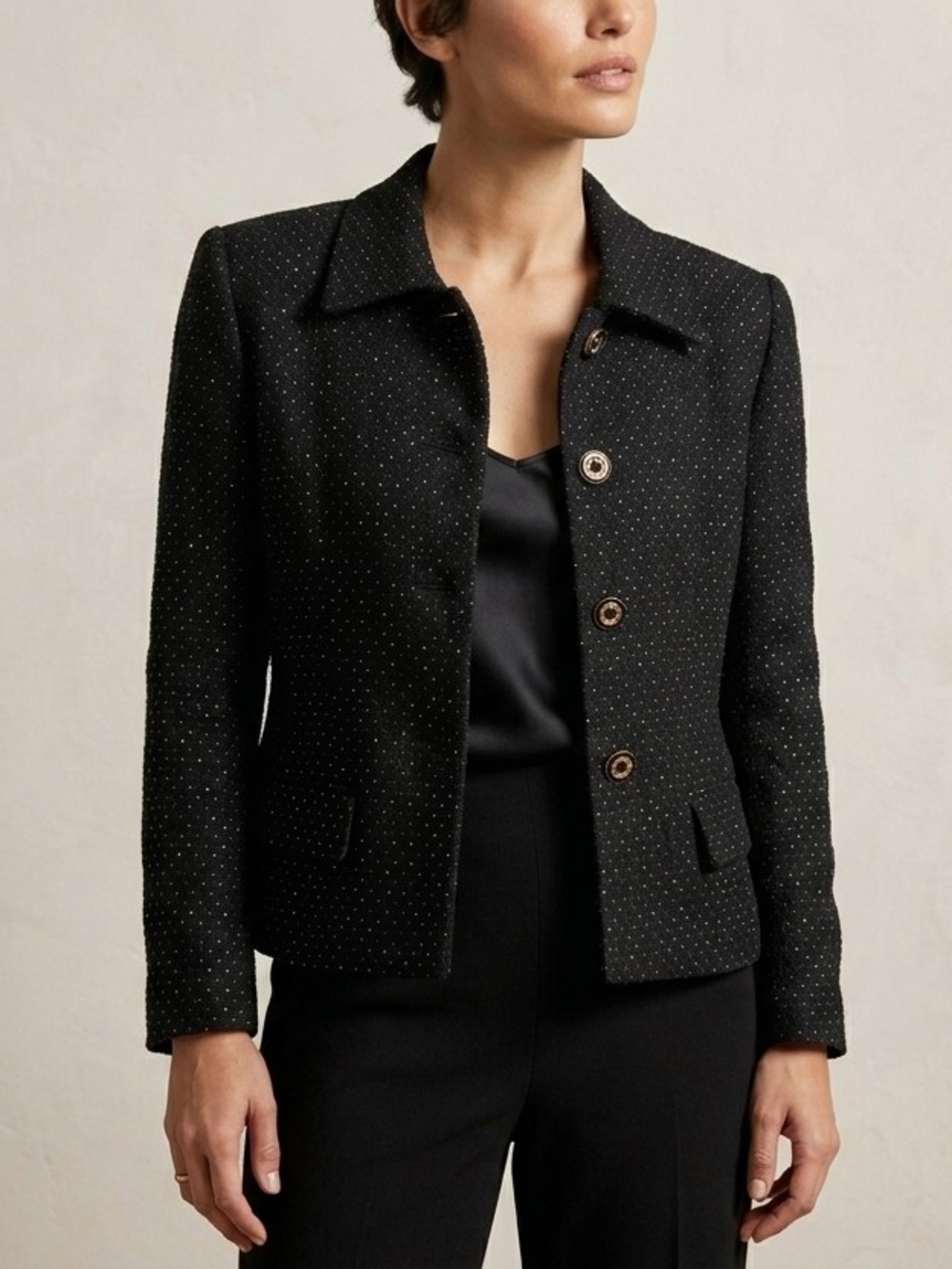 Devonshire Cream Canadian Vintage 95% Wool Black Gold Blazer
